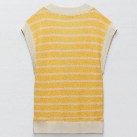 NWT Zara Yellow & White Striped Oversized V-Neck Knitted Sweater Vest, Medium - Picture 9 of 16